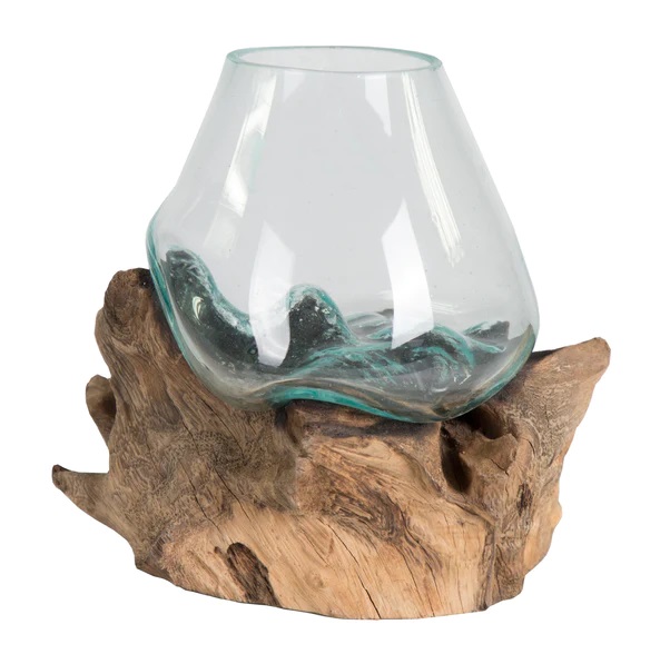 drijfhout met geblazen glas