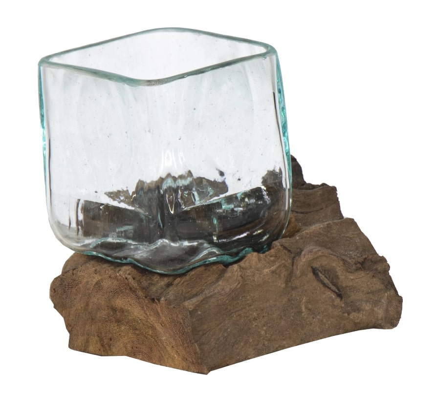 bois flotté naturel + vase carré S