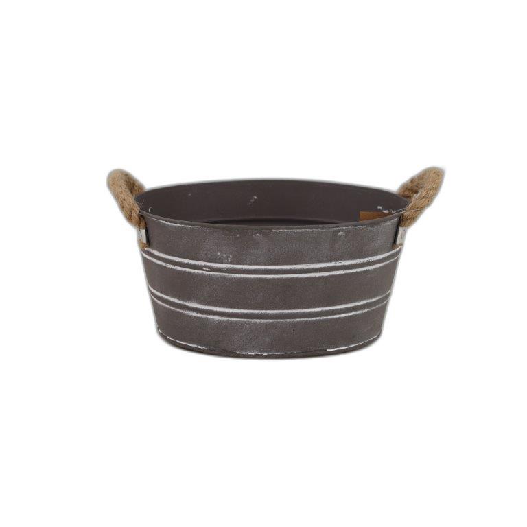 Zinc mat grey w/ white Stripes planter  D25
