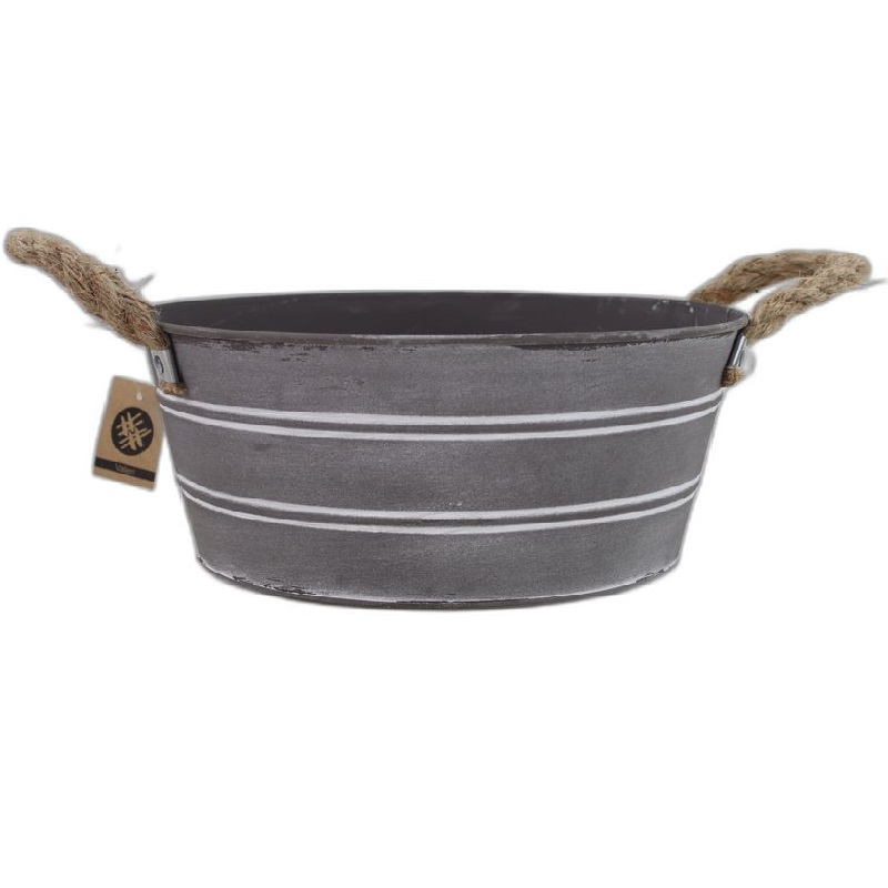 Zinc mat grey w/ white Stripes planter M D30