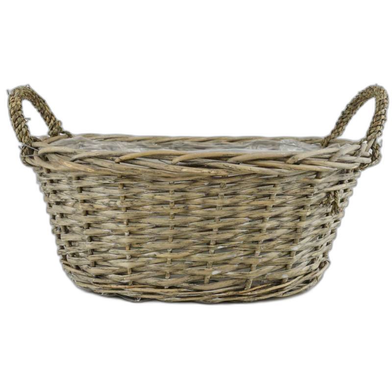 panier ovale 2 anses gris 39x30x17