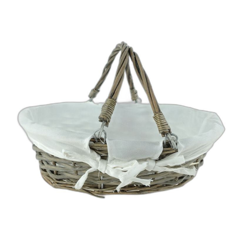 panier ovale 2 anses mobile 35x28x11H gris+tissue