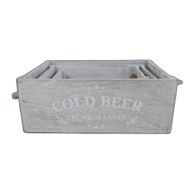 caisse bois set 3 gris  "cold beer" 38x28h15cm