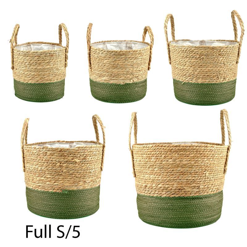 panier naturel/mousse vert ans jute set 5