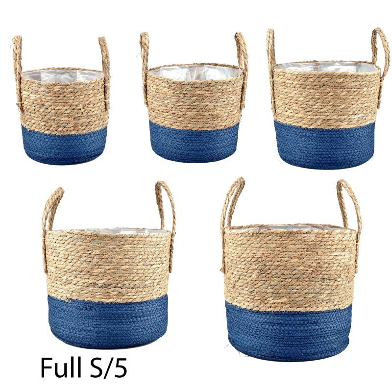 panier naturel/marine bleu ans jute set 5