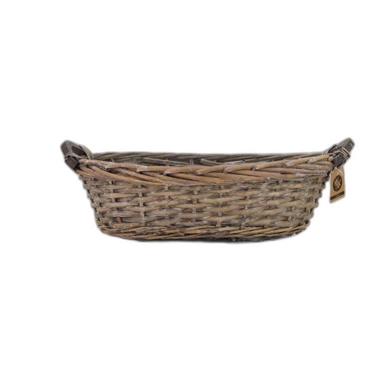 panier ovale 2 anses bois 39X30X12H gris