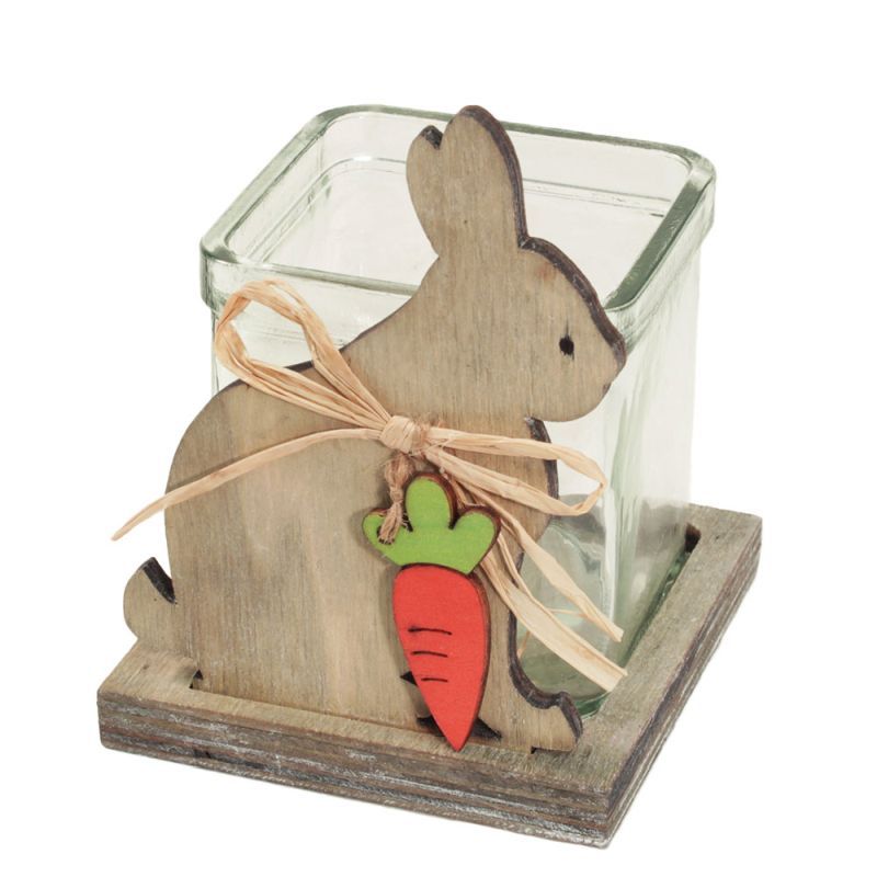 houten grijs konijn + glas