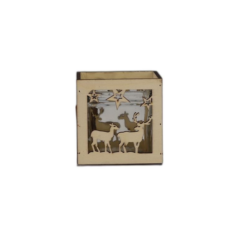 theelichthouder hout vierkant Kerst naturel