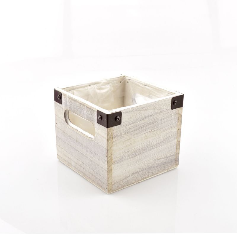 houten kubus wit antique S