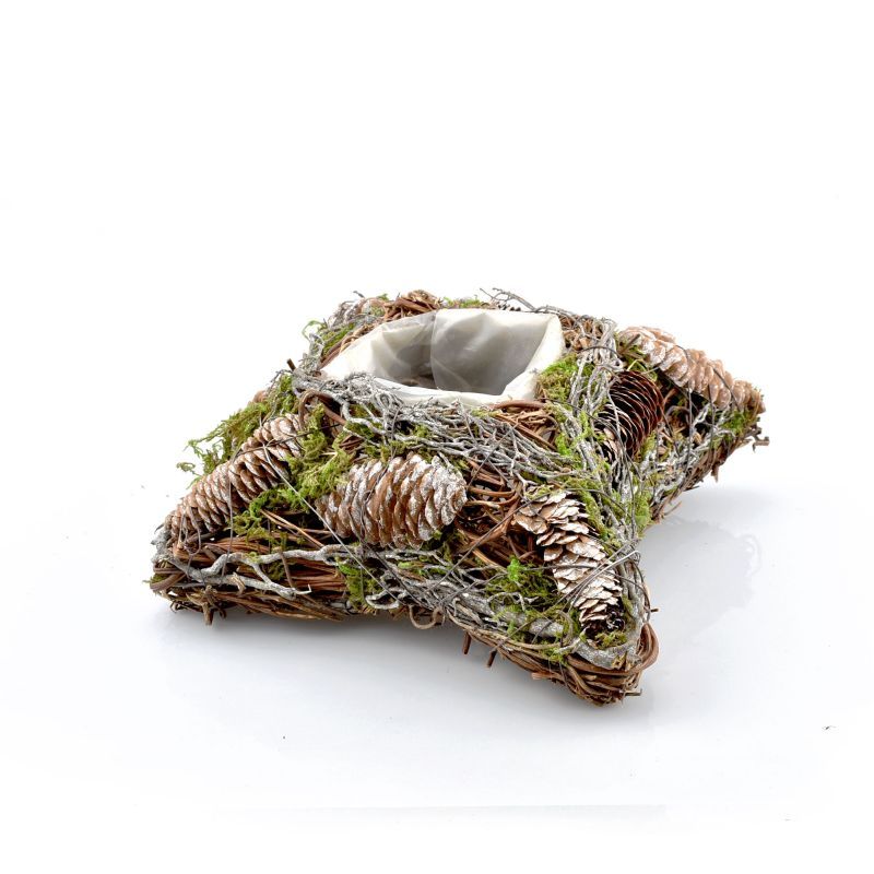 planter vierkant twijg/mos/dennenappel Kerst