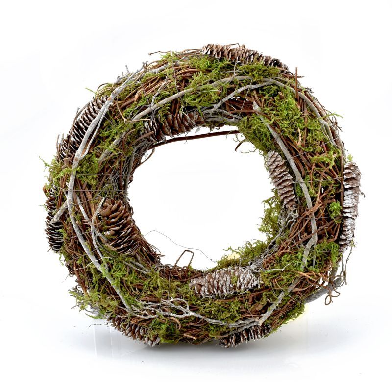 couronne D25 brindille/mousse/pomme de pin Noël
