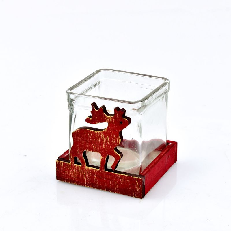 Kerst rood/goud hout 1 glaasje #3