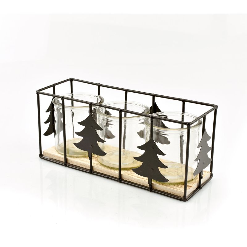 photophore metal noir noël 3x verre