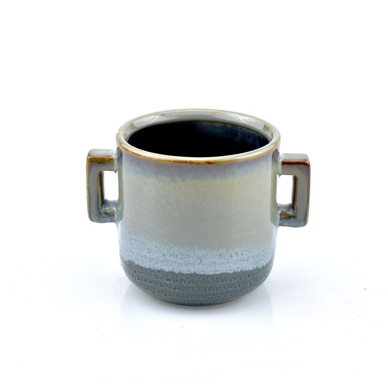 pot blauw-grijs geglazuurd 'Retro' met oortjes S