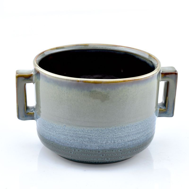 pot blue-vert émaillé  'Retro' + anses XL