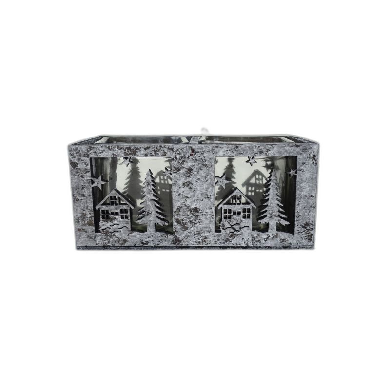 theelichthouder hout black/white kerst 2x glas Jac