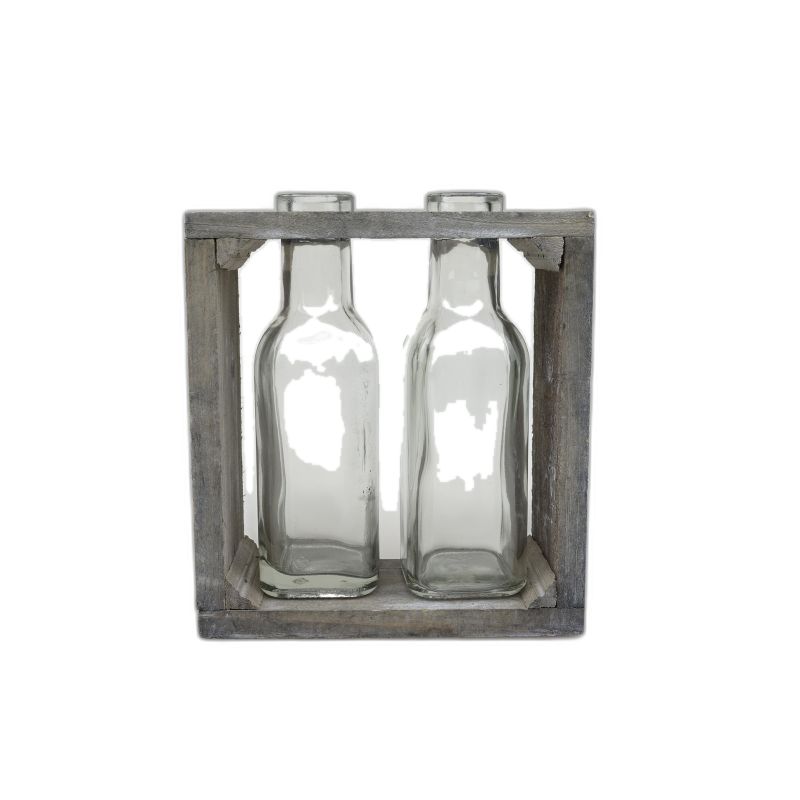 support en bois avec 2 vases