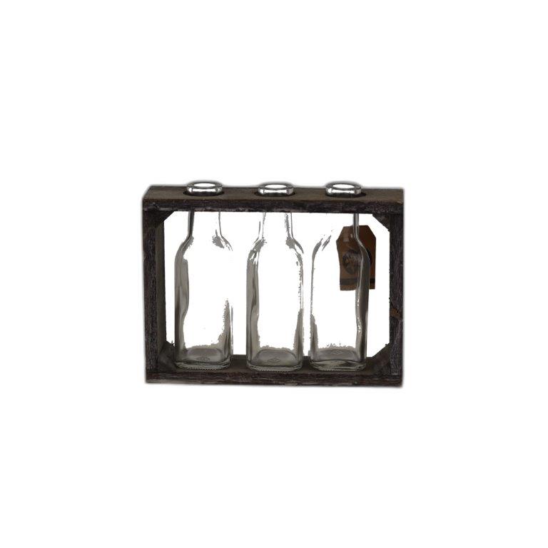 support en bois avec 3 vases