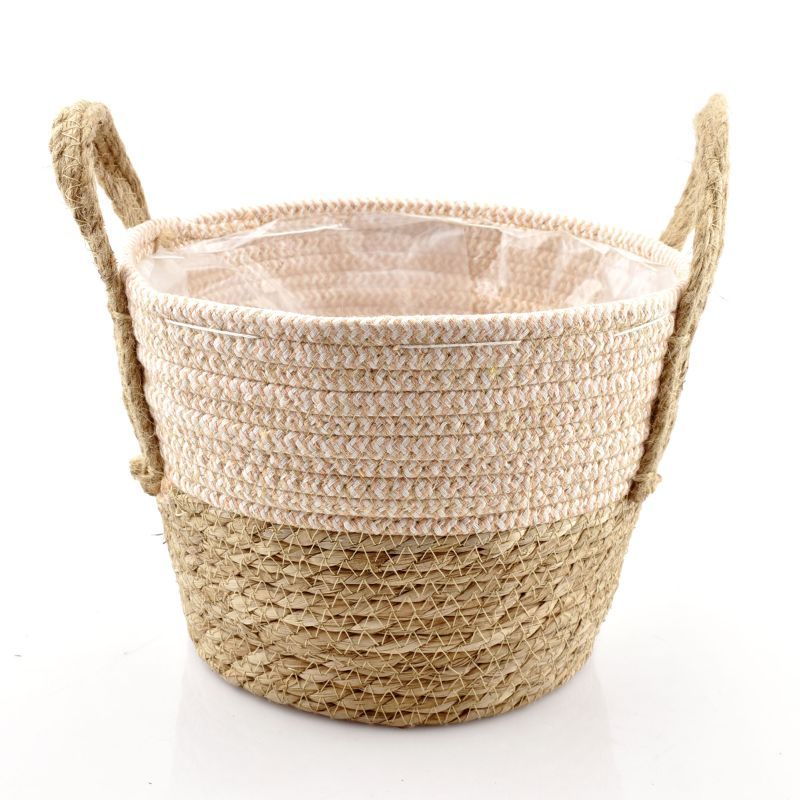 mand stro met jute oren pastelroze XXL