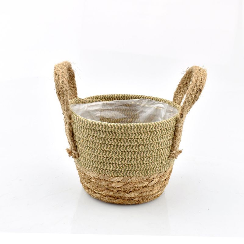 mand stro met jute oren mosgroen S