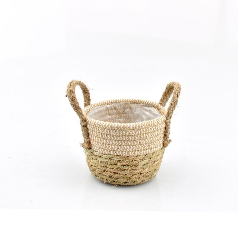 mand stro met jute oren naturel/wit XXXS