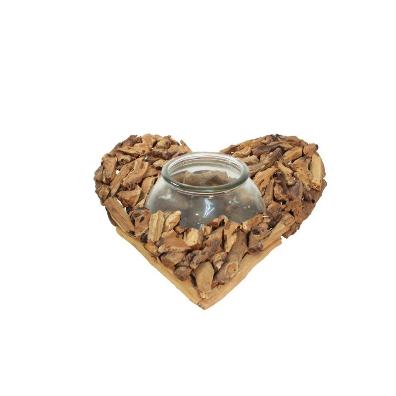 coeur bois flotté naturel + boule en verre