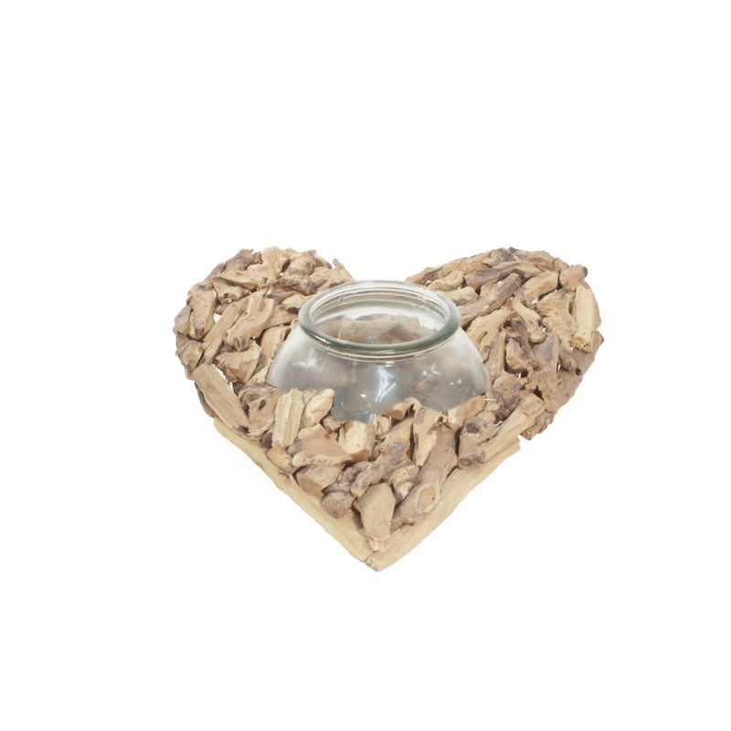 coeur bois flotté blanc + boule en verre