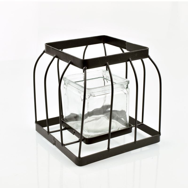 lanterne cage noir métal carré M