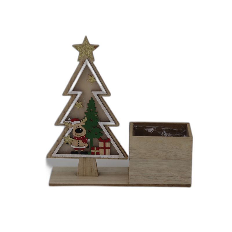 boîte en bois deco Noël sapin leds