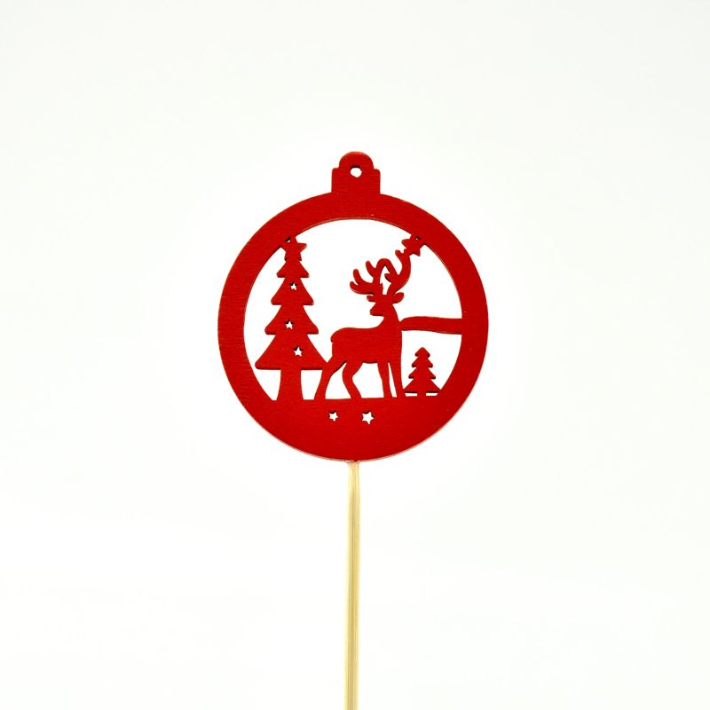 prikker hout kerstboombal rood Pick 12pcs