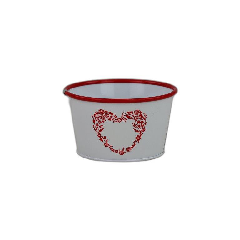 zinc rond blanc avec coeur et bord rouge
