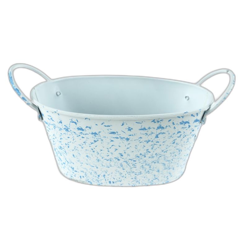 zinc ovale avec 2 anses blanc spots blue