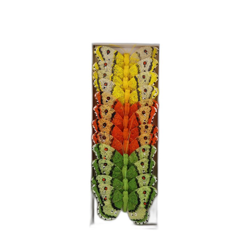 deco vlinder 12pcs - 10cm geel, oranje, groen