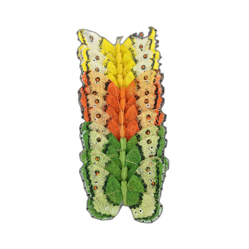 papillon deco 12pcs - 12cm jaune, orange, vert