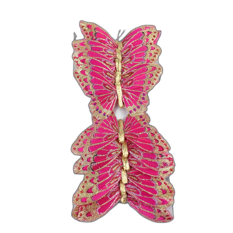 papillon deco 12pcs - 18cm fuchsia sparkle