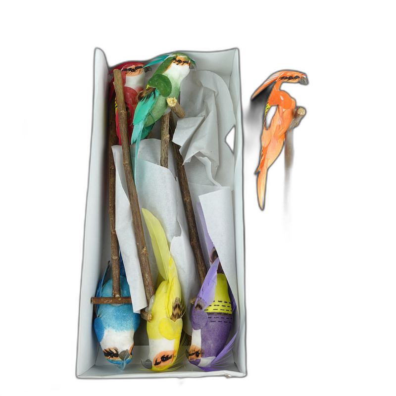 vogels deco - papegaai op een stokje 6pcs