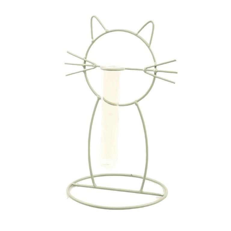 groene kat in metaal + vaasje