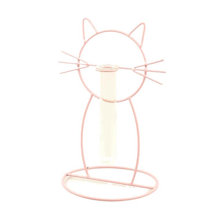 roze kat in metaal + vaasje
