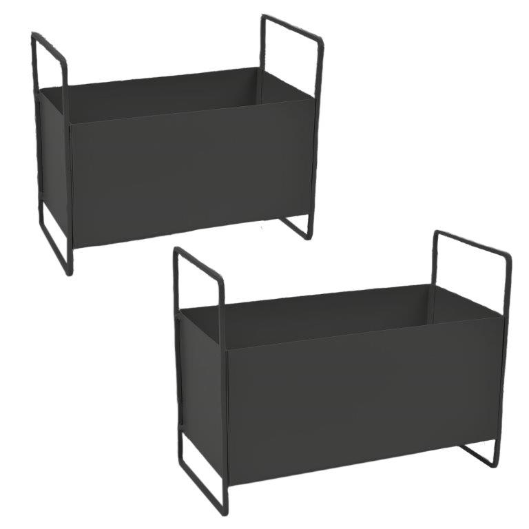 planter in zink mat zwart rechthoekig set 2