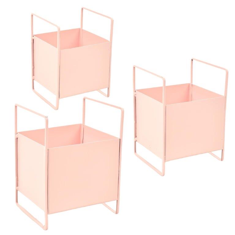 planter in zink licht roze vierkant set 3