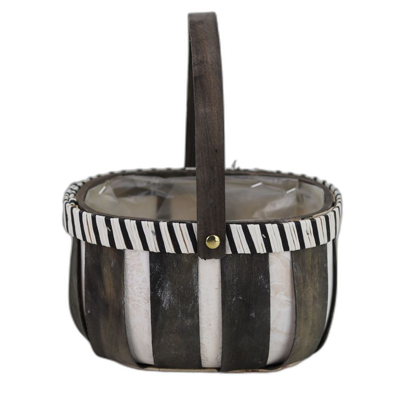 corbeille ovale en bois gris-blanc