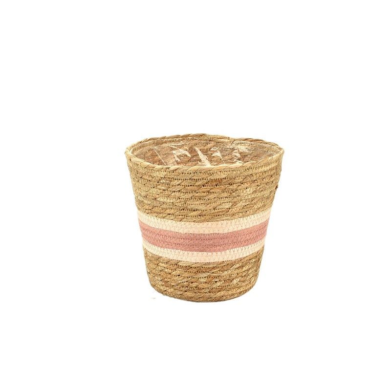 panier naturel avec rayure rose S