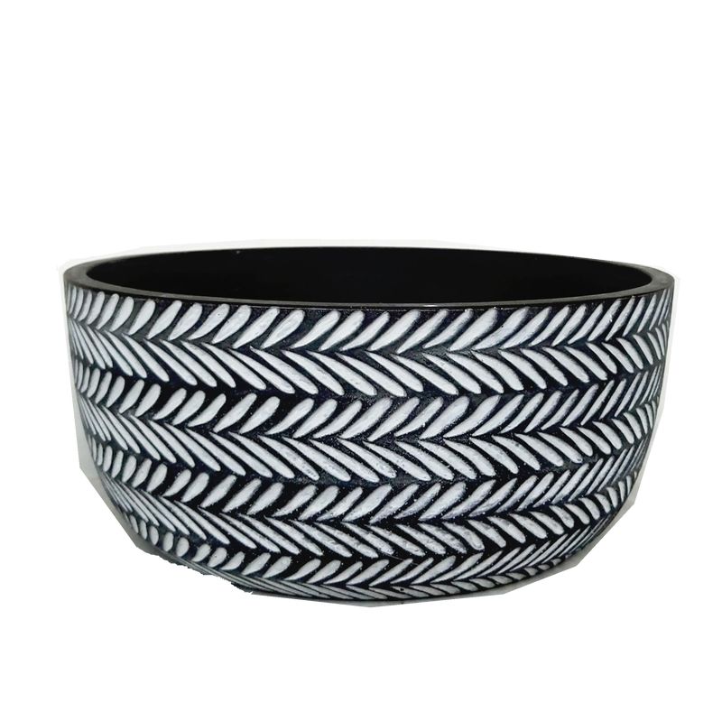 cement bowl 'blaadjes' zwart/witD28 