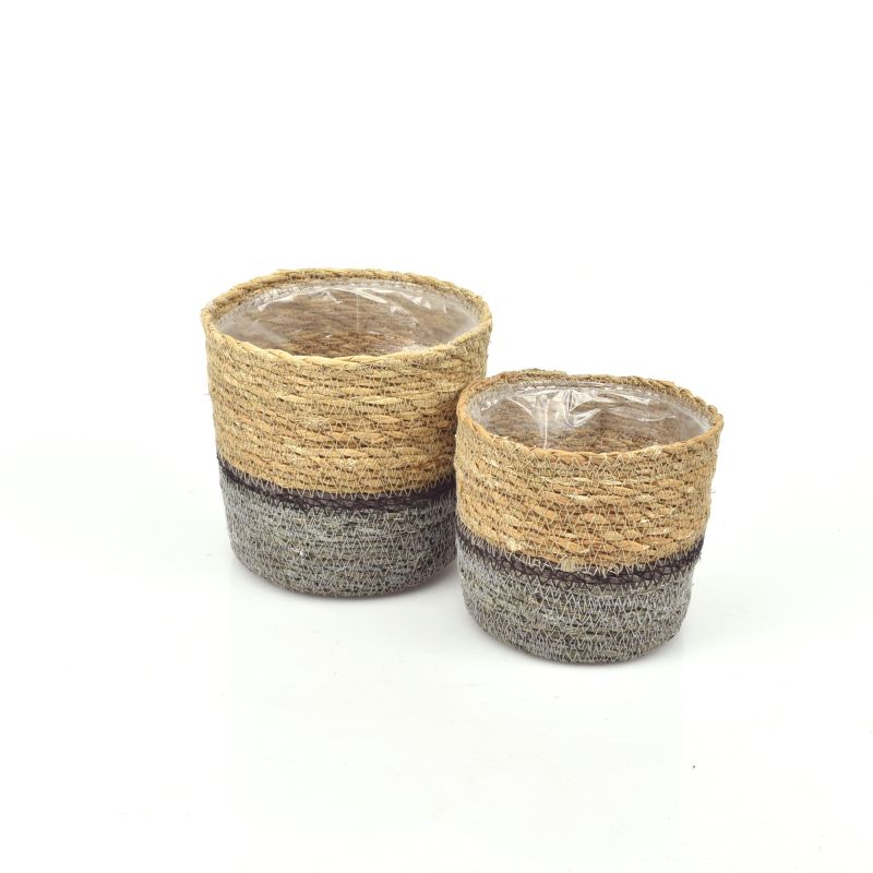 Small Straight SET/2 pcs Seagrass Baskets - Bottom Icy-Blue