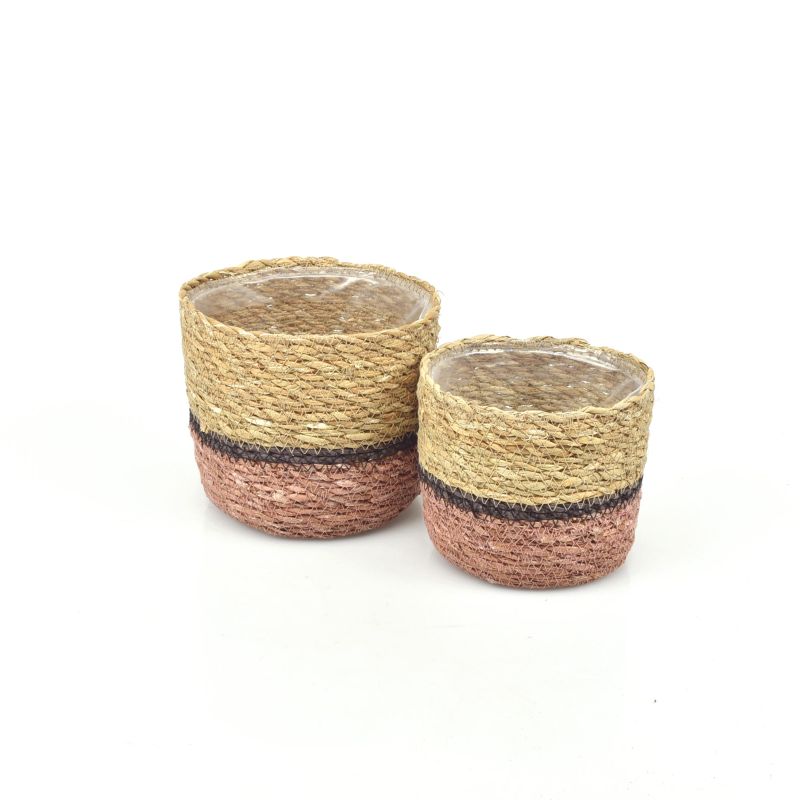 Small Straight SET/2 pcs Seagrass Baskets - Bottom Soft-Pink