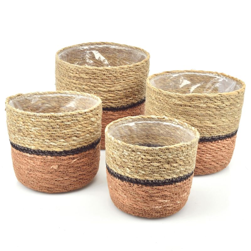 Medium Straight SET/4 pcs Seagrass Baskets - Bottom Brown
