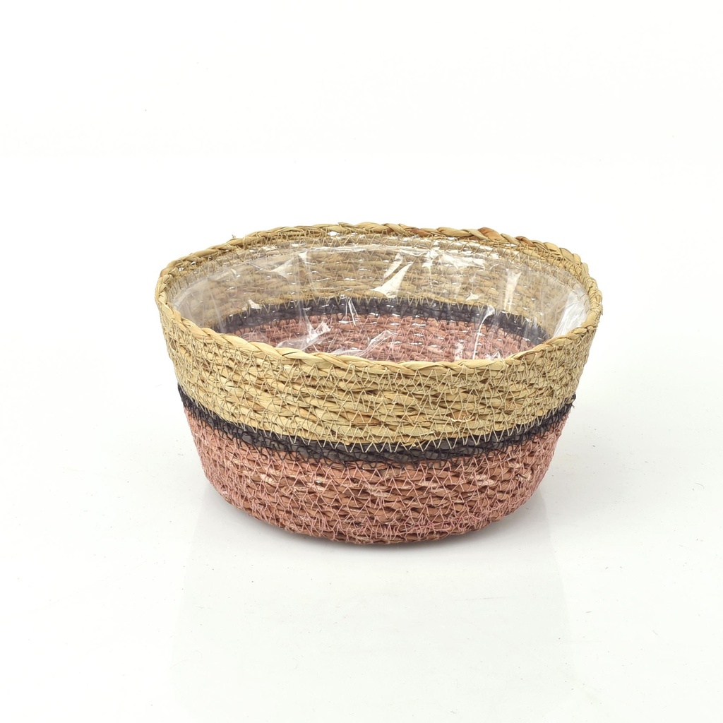 Conical Seagrass Bowl Basket - Bottom Soft-Pink