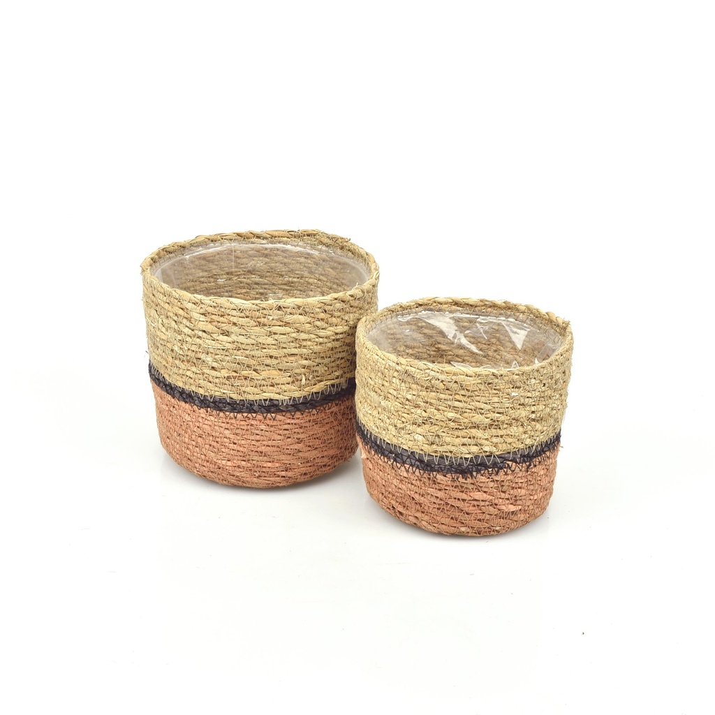 Small Straight SET/2 pcs Seagrass Baskets - Bottom Brown