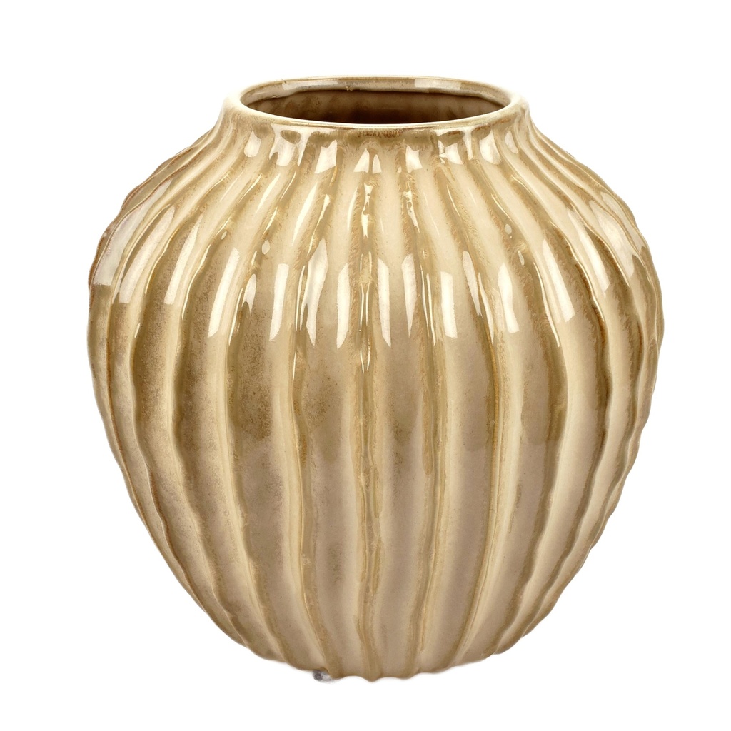 Cream Stoneware Low Vase 'Meso'