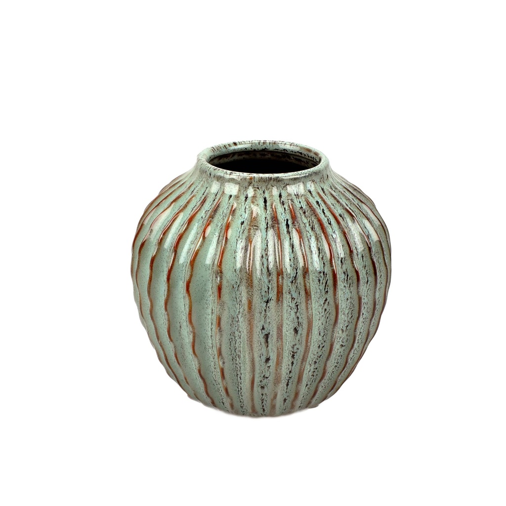Misty Green Stoneware Low Vase 'Meso'